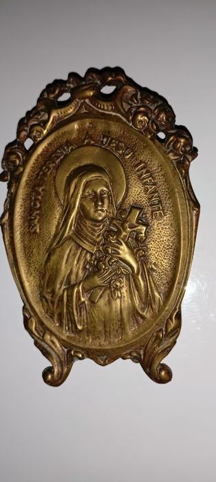 Antyczna ikona, obraz - św. Teresa od dzieciątka Jezus z mosiądzu