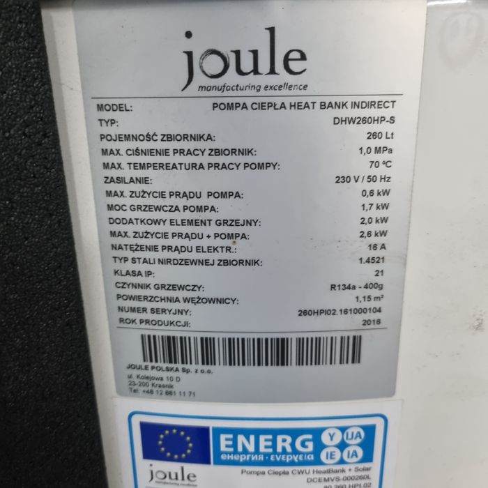 Pompa ciepla Joule DHW260HP-S