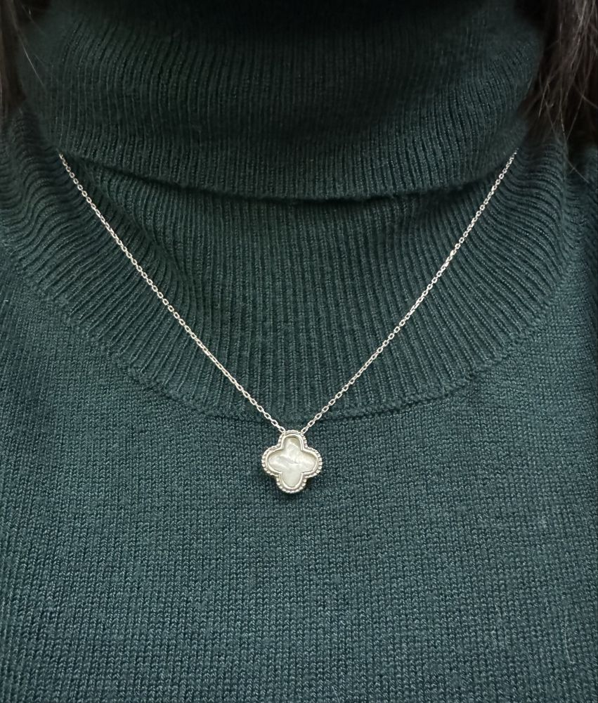 Кольє в стилі Van Cleef /Ван Кліф «Клевер» у білому золоті (перламутр)