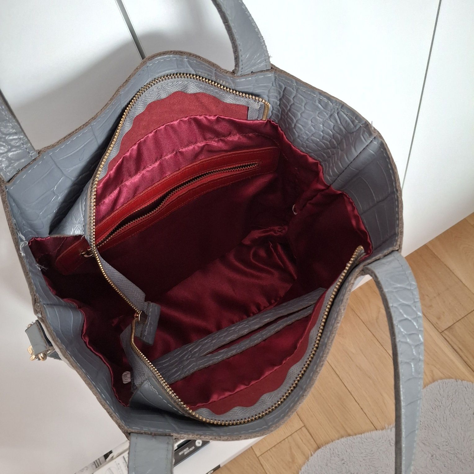 Torebka shopper Fabiola Skóra szara croco