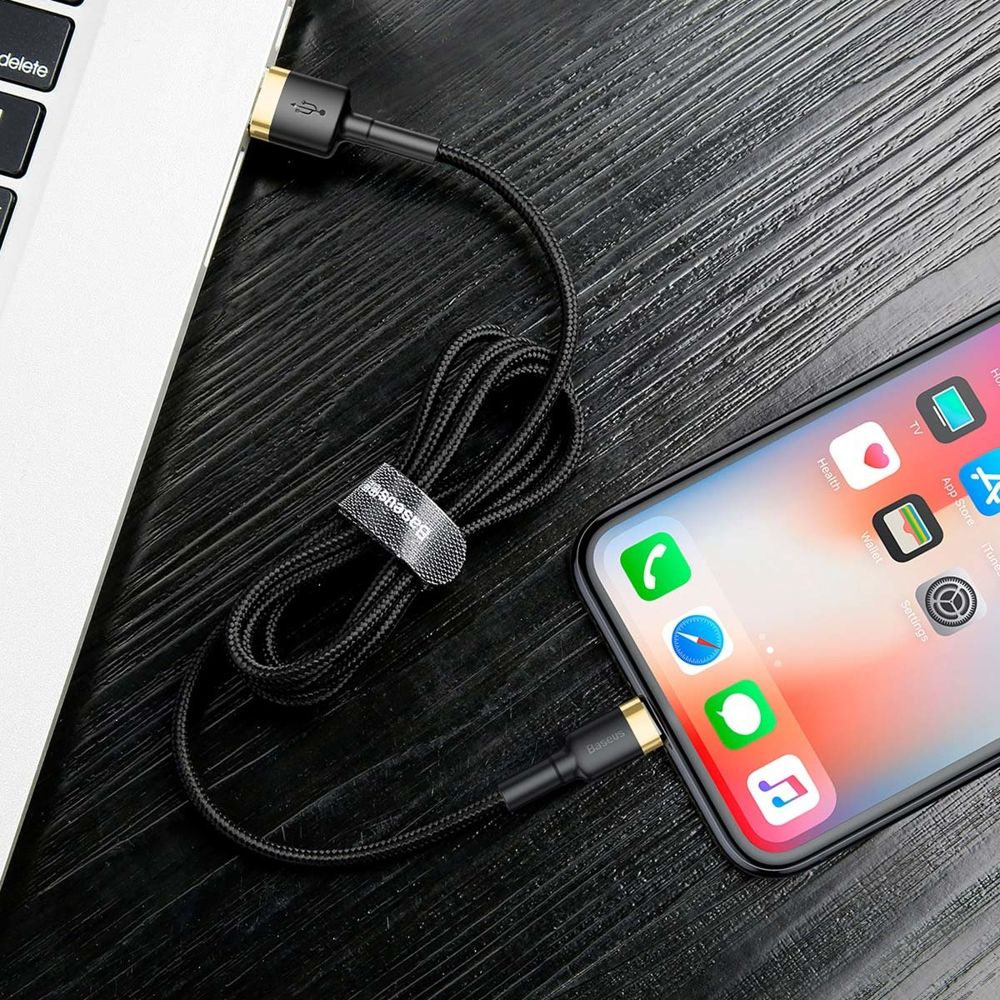 Kabel USB Lightning w oplocie 1m Baseus czarno-złoty