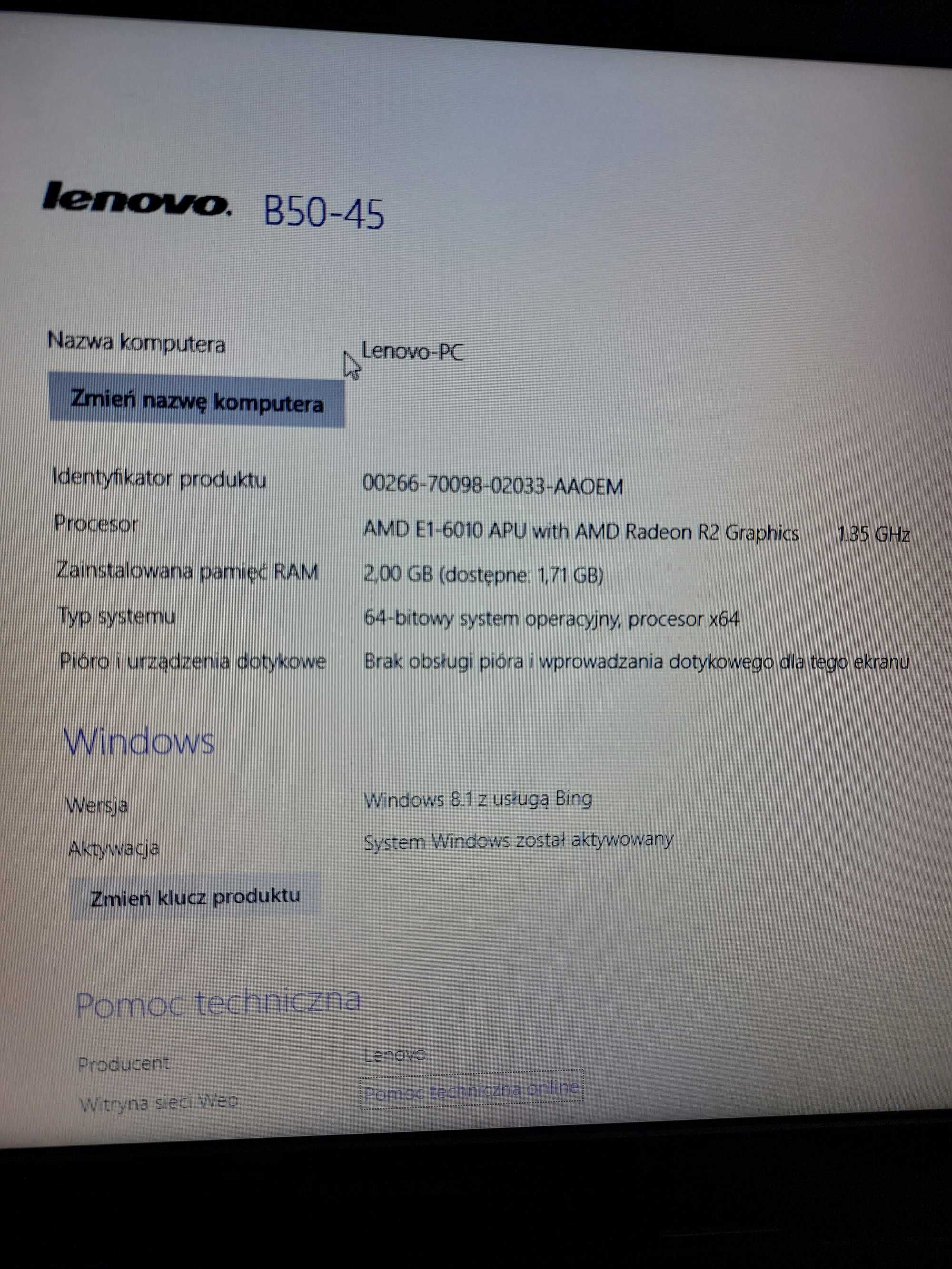 Notebook Lenovo B50-45 E1-6010/2GB/500/DVD-RW