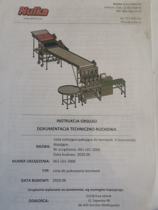 Linia sortujaco pakująca NULKA 4-ro wagowa borówka owoce