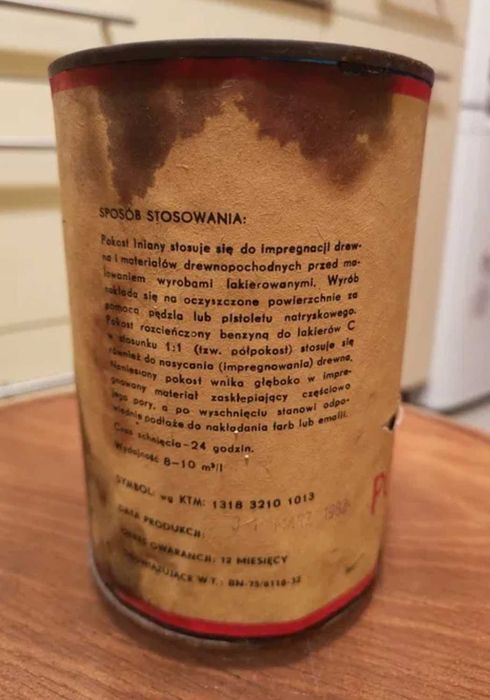 Pokost lniany puszka z 1982 roku! 1L Kapsuła czasu