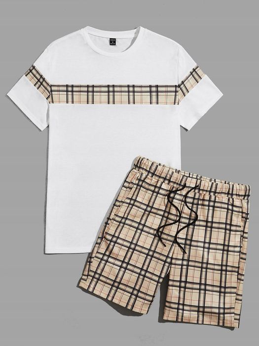 Komplet Męski W Kratkę T-Shirt + Szorty Shein S