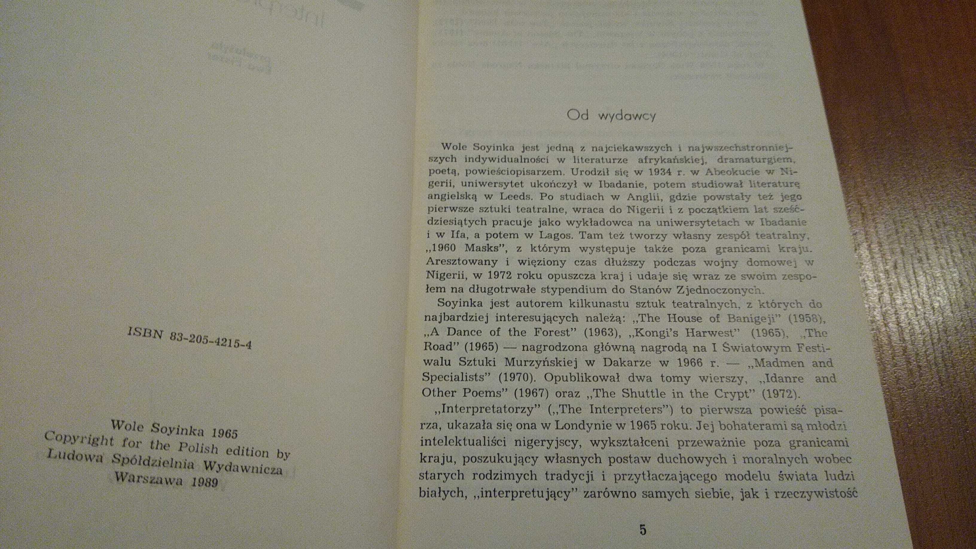 Interpretatorzy / Wole Soyinka ; przeł. Ewa Fiszer.