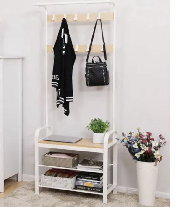 Wieszak stojacy szafka na buty ława bialy