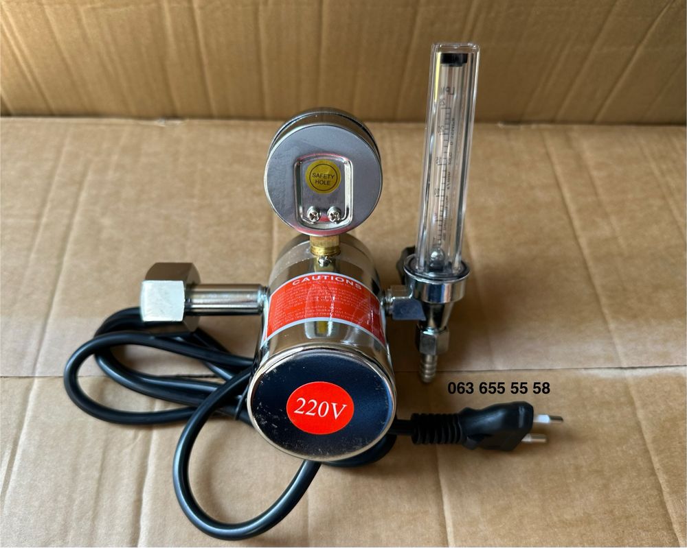 Редуктор Аргоновый+Углекислотный с ротаметром и подогревом 220V.