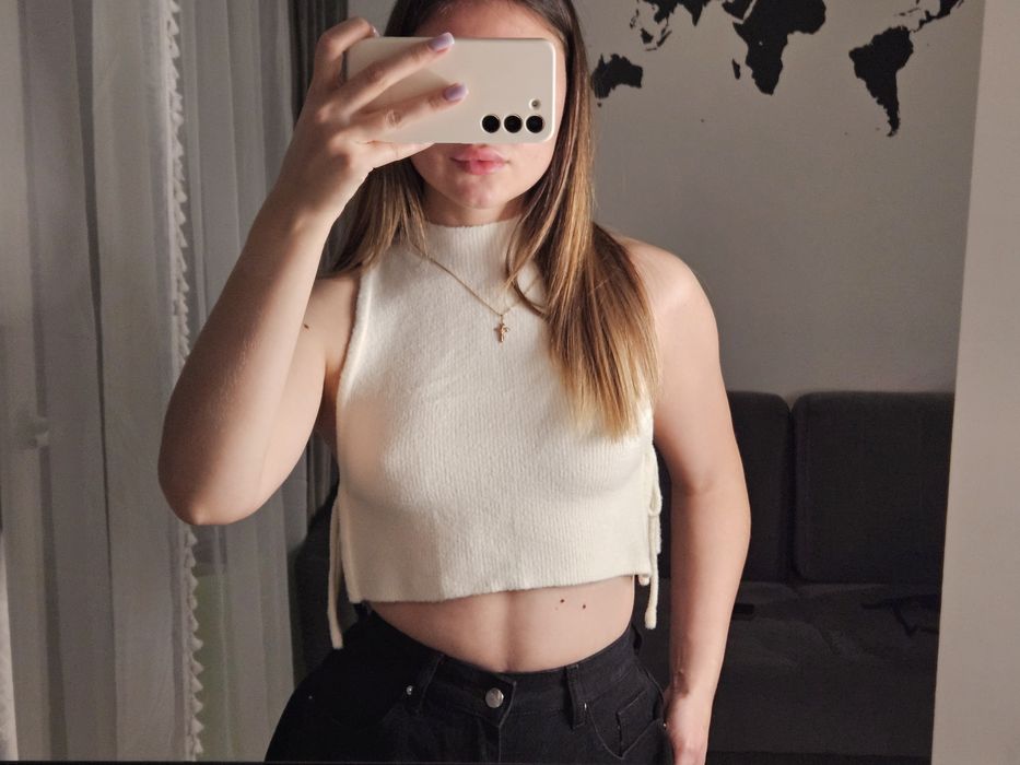 SHEIN Sweterkowy Crop Top Bez Rękawów Półgolf Wiązania M
