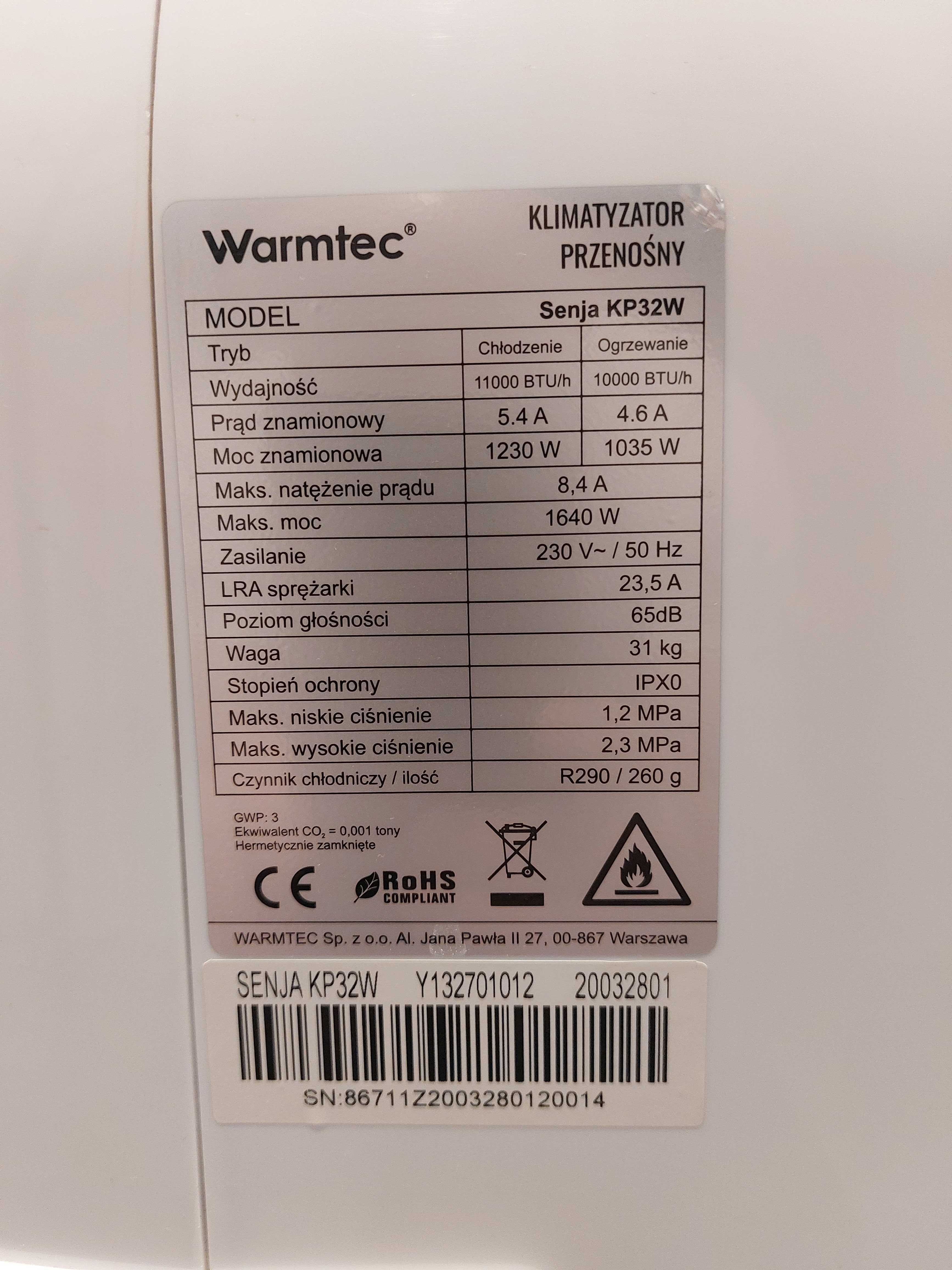 Klimatyzator przenośny WARMTEC Senja KP32W