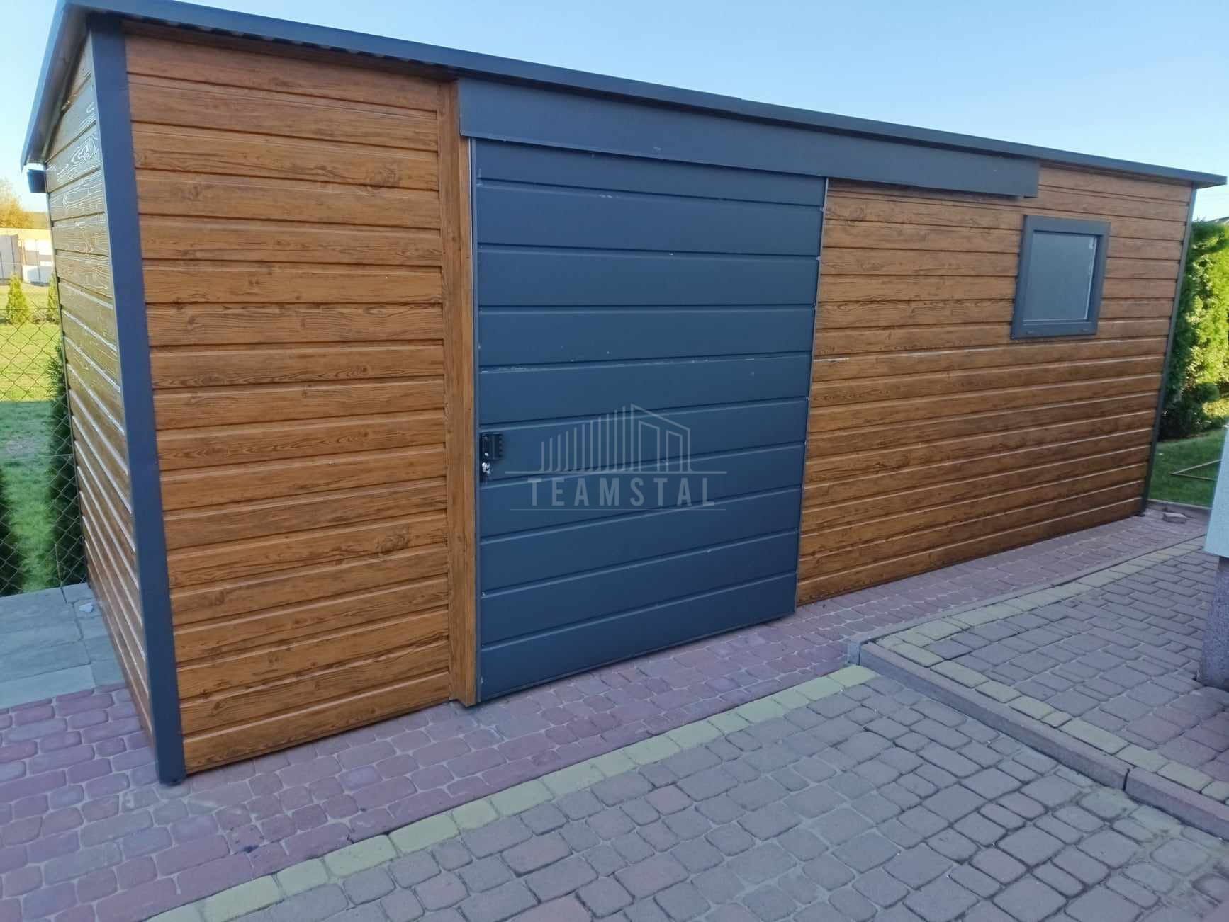 Schowek domek ogrodowy 5x2,5m Drzwi przesuwne drewnopodobny dach TS850
