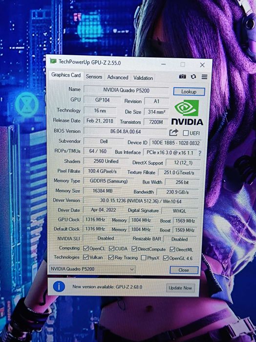 Відеокарта Nvidia Quadro P5200 16GB для Dell 7530 7540 7730 7740