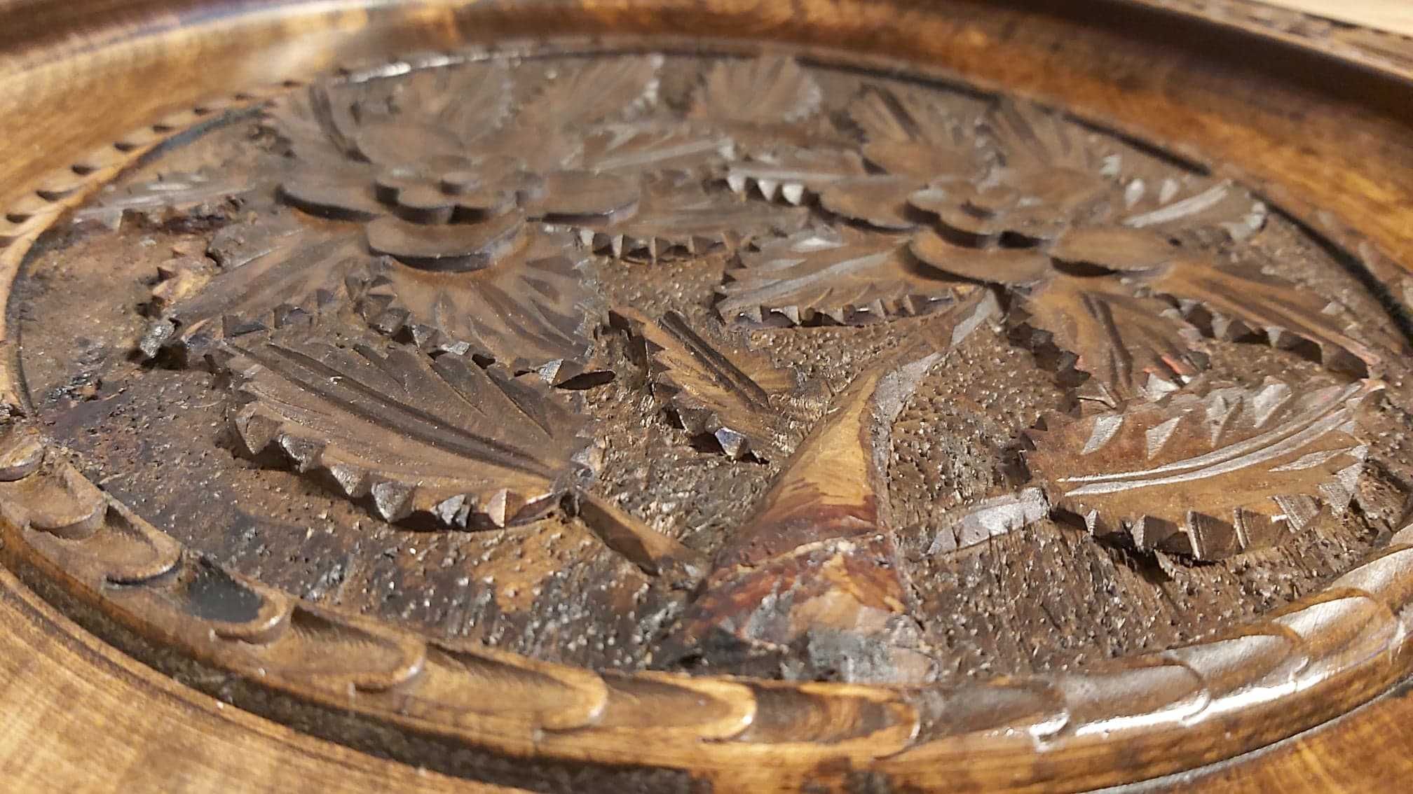 Piękna rzeźbiona drewniana taca patera okrągła, średnica- 43 cm !