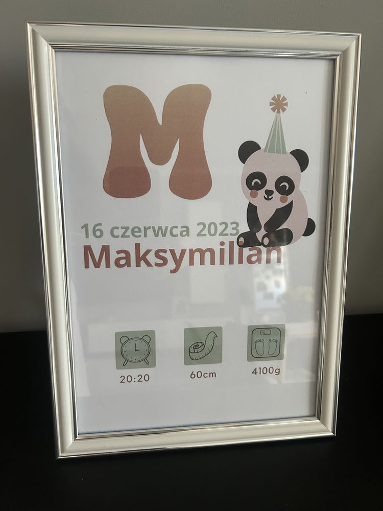 Metryczka dla noworodka dziecka personalizowana pamiątka prezent A4