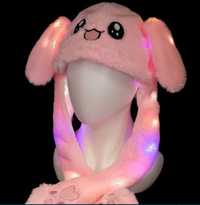 Карнавальная шапка с подсветкой: розовый зайчик с поднимающимися ушами