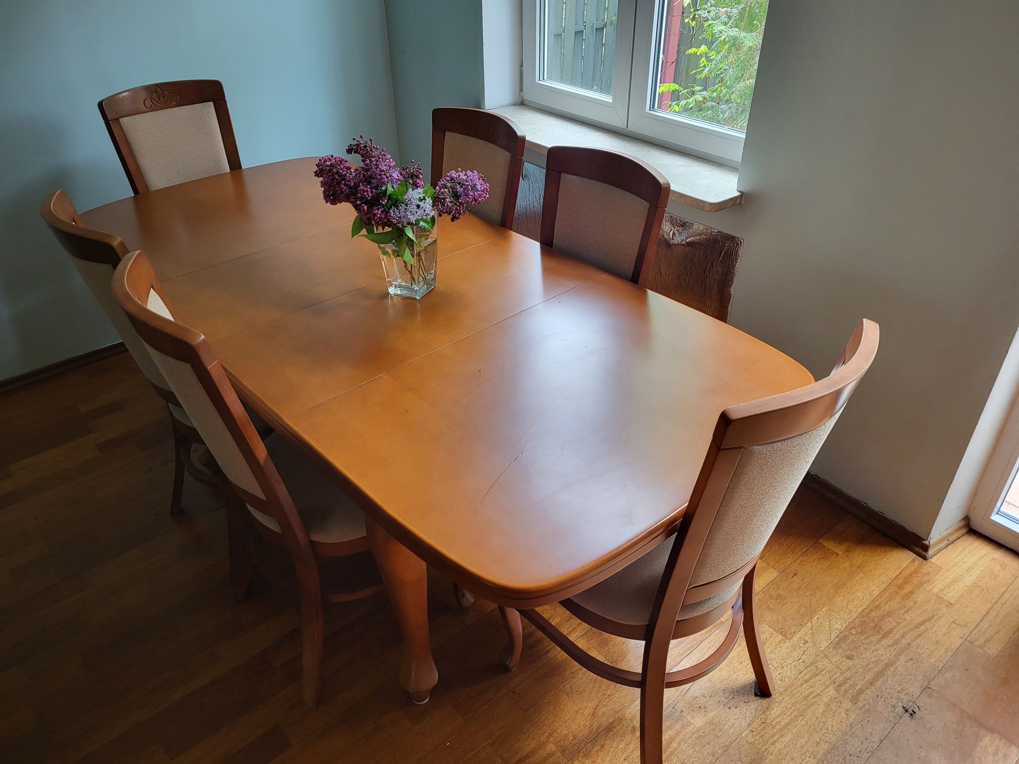 Stół z olchy + 6 krzeseł