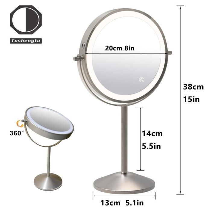 Lusterko kosmetyczne LED z powiększeniem 1x/10x, 3 barwy światła