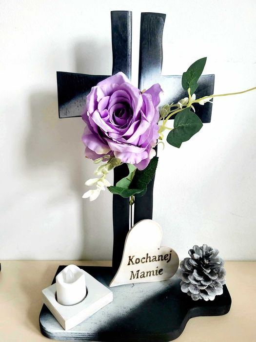 STROIK na cmentarz STROIKI na grób kompozycje nagrobne Z RÓŻĄ I LAMPKĄ