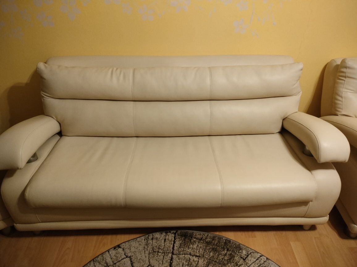 Zestaw wypoczynkowy sofa i fotele eko skóra.