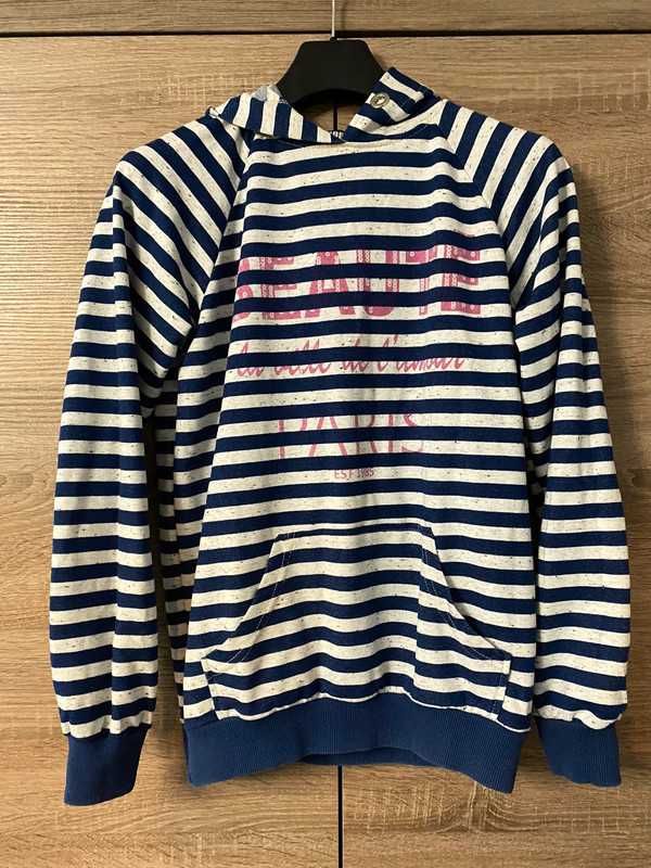 Bluza w paski z kapturem bawełniana ciepła M oversize damska