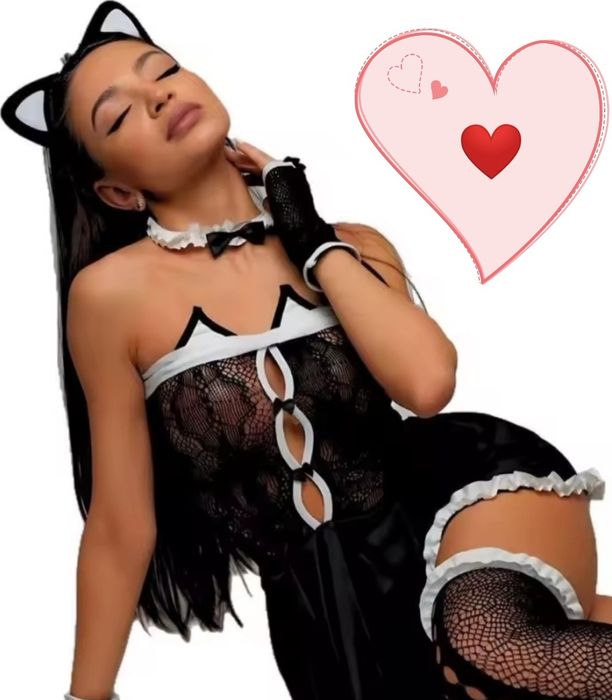 Sexy kobieta kot strój kota kostium pokojówka body koronkowe S/36 koci