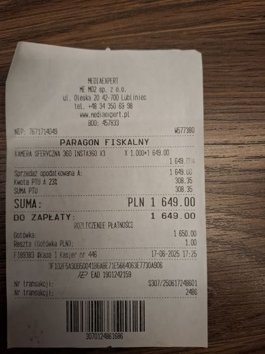 Kamera Insta360 x3 na gwarancji + akcesoria