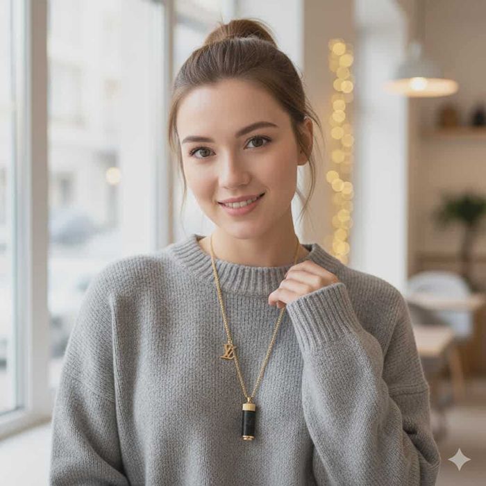 Długi łańcuszek naszyjnik L*V flakonik epileather stal 316L unikat