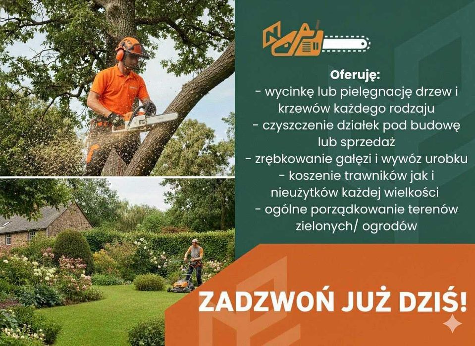 Wycinka drzew, czyszczenie działek, usługi ogrodnicze