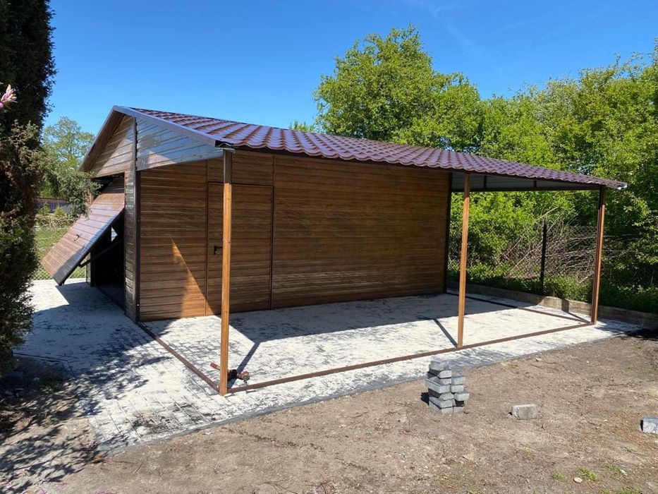 Garaż jednostanowiskowy 4x6 m wiata 3m - Dach dwuspadowy, Brama uchyln