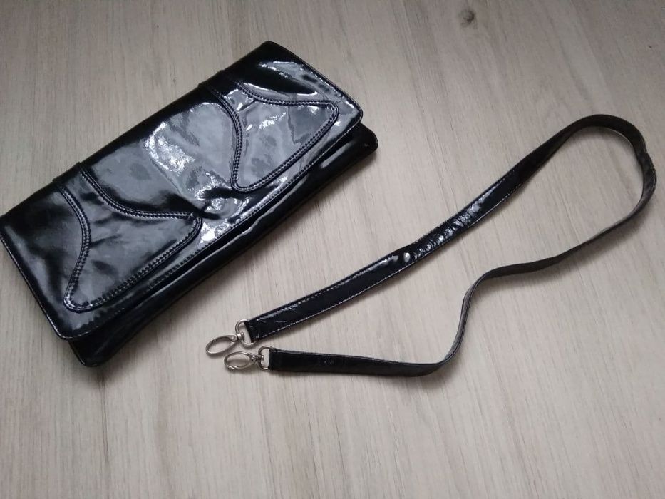 Сумка - клатч . Шкіра, лак., Чорна. Вінтаж.