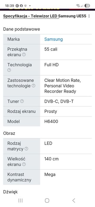 Telewizor Samsung 55 EU55H6400AK