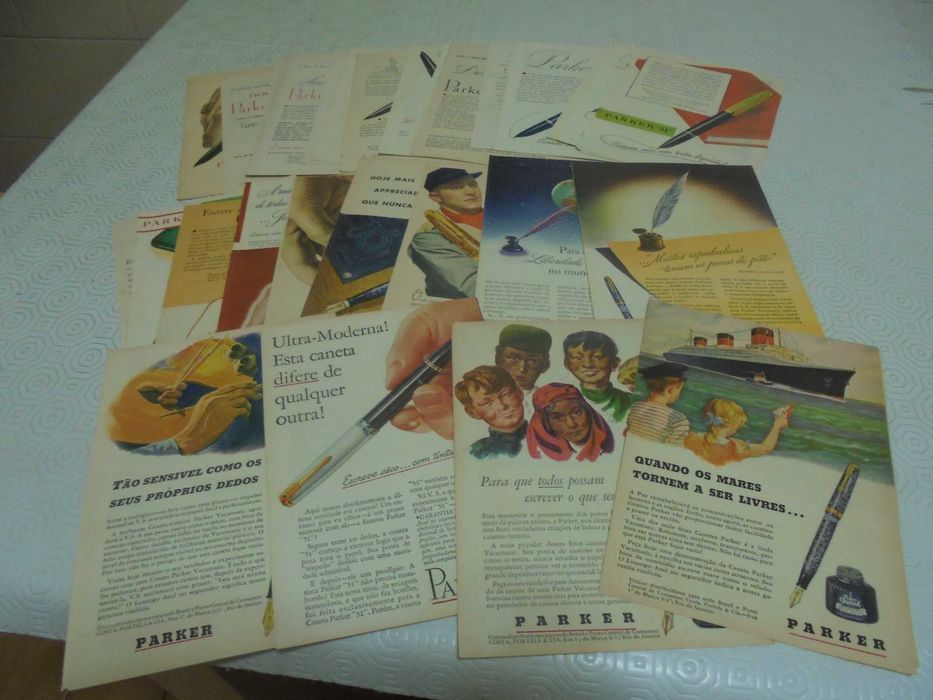 Publicidades de Canetas Parker dos anos 40/50 todas diferentes