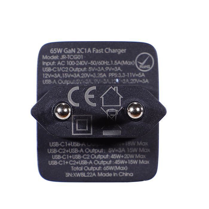 Joyroom ładowarka GaN 65W USB-A, 2x USB-C + kabel USB-C 100W 1,2m