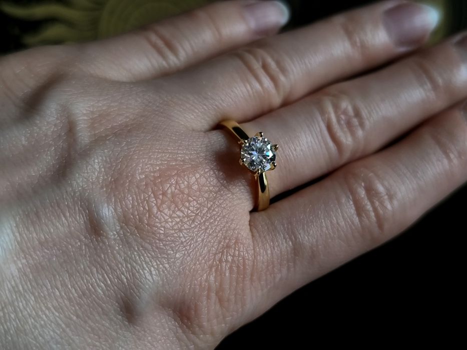 Srebrny pierścionek z 1crt diamentem Moissanitem pozłacany