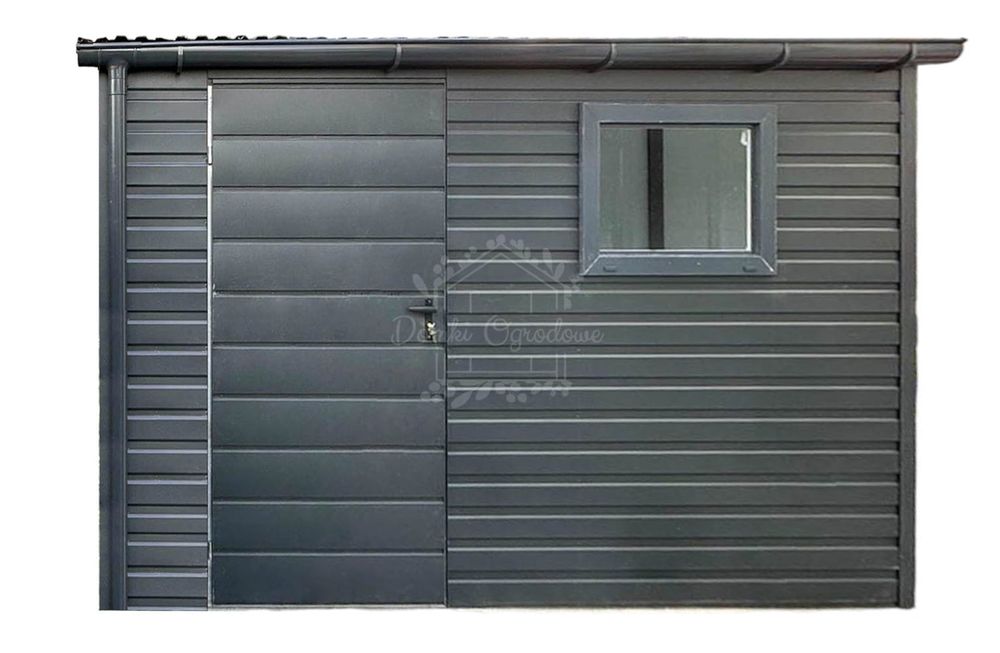 Schowek  domek ogrodowy 3,5x1,2m  antracyt - dach spad w przód ID1049