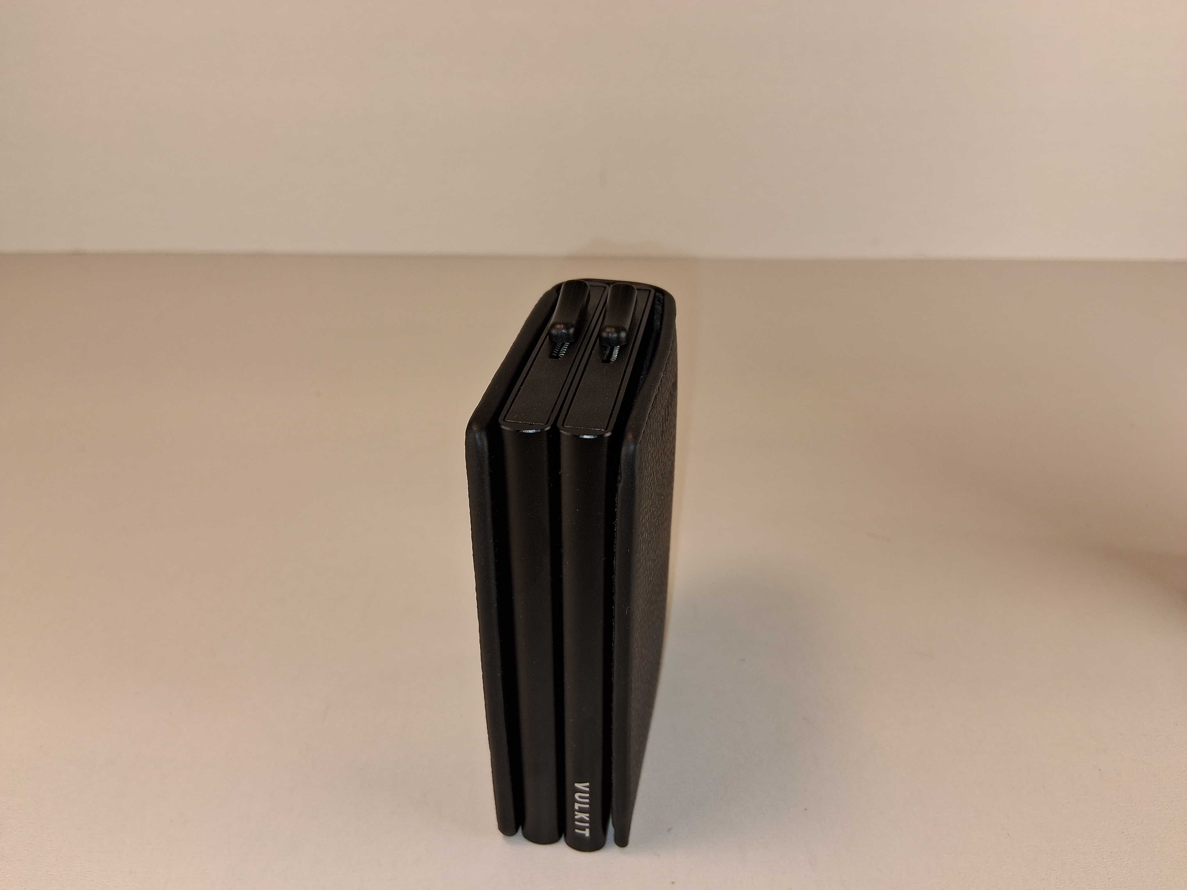 E050 Elegancki Czarny Portfel VULKIT Podwójny Skórzany Etui na Karty