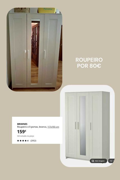 Roupeiro IKEA BRIMNES 3 portas — branco 117×190 cm
