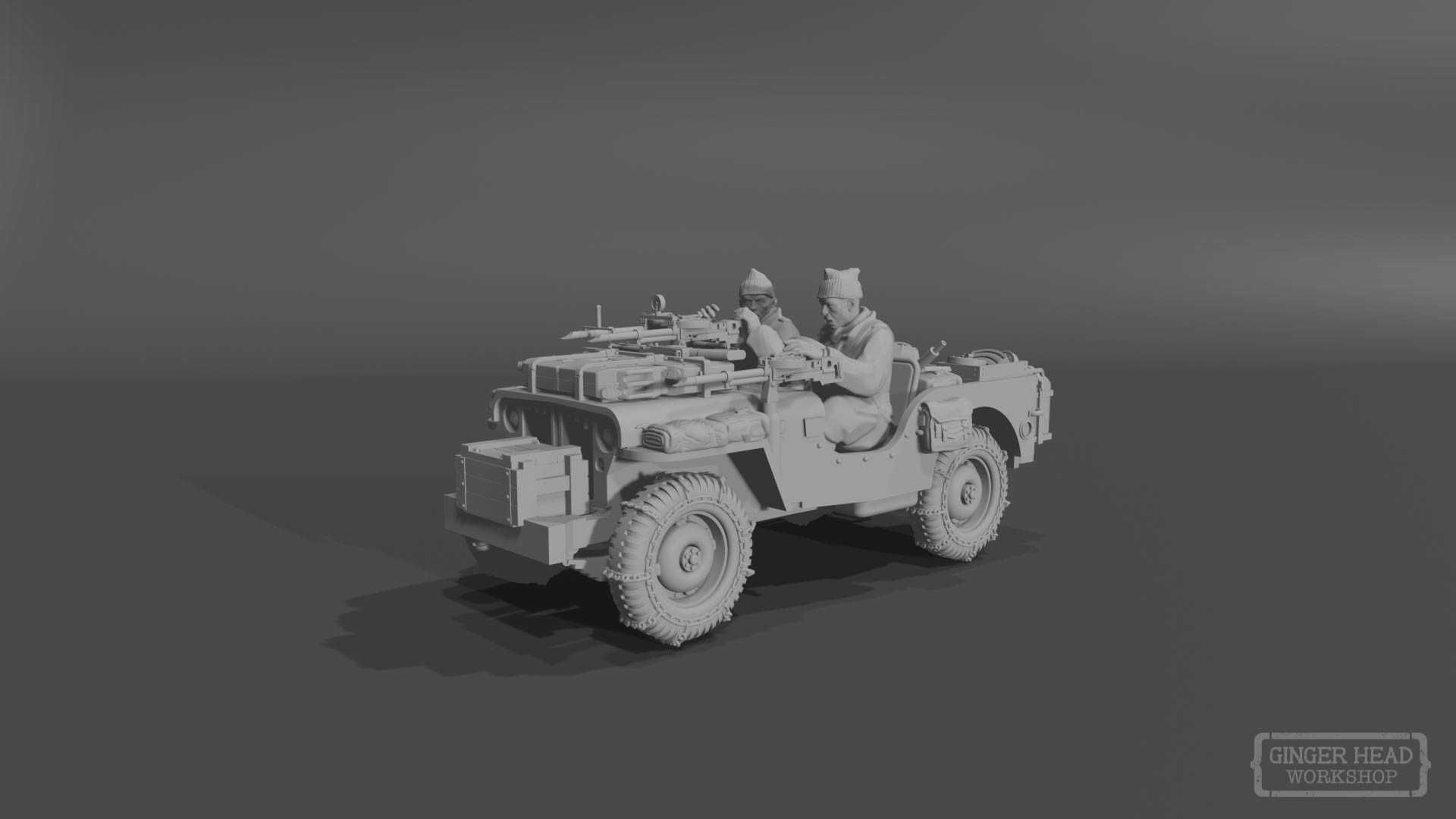 Bolt Action Jeep Willys- Airborne, Army, SAS, Twin Bazookas (Druk 3D)