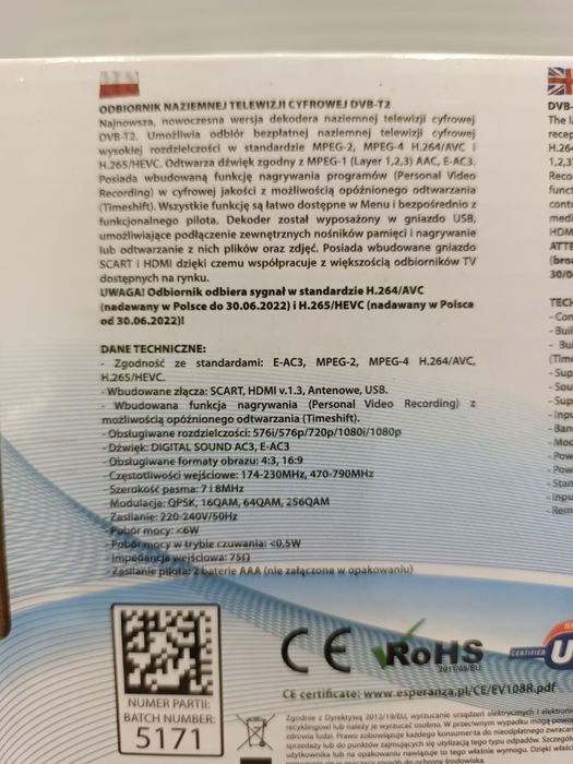 NOWY tuner do telewizji DVB-T2 HEVC H.265 EV108r Komis Madej Sosnowiec