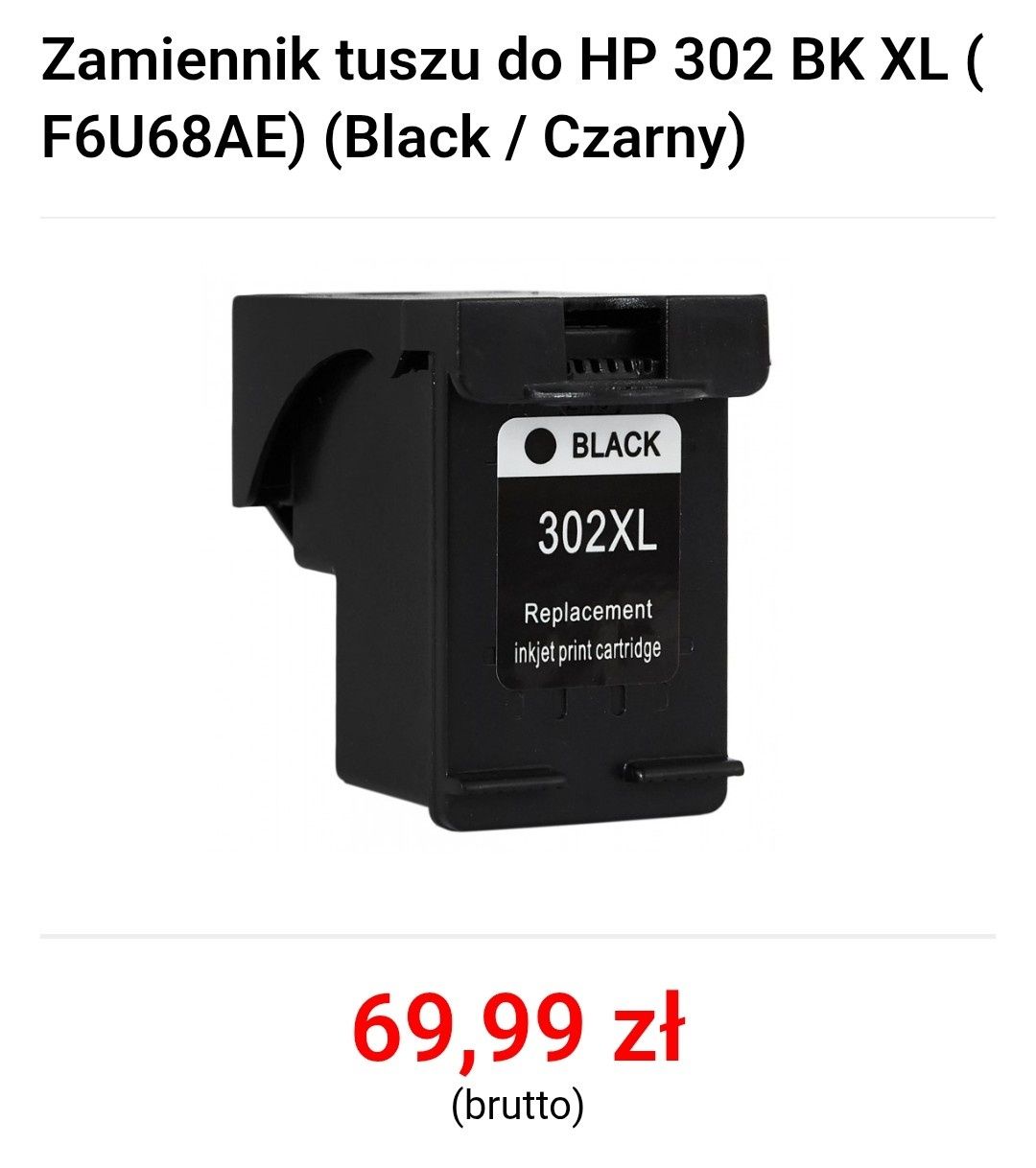 Tusz do drukarki HP 302XL. Czarny. Zamiennik. NOWY.