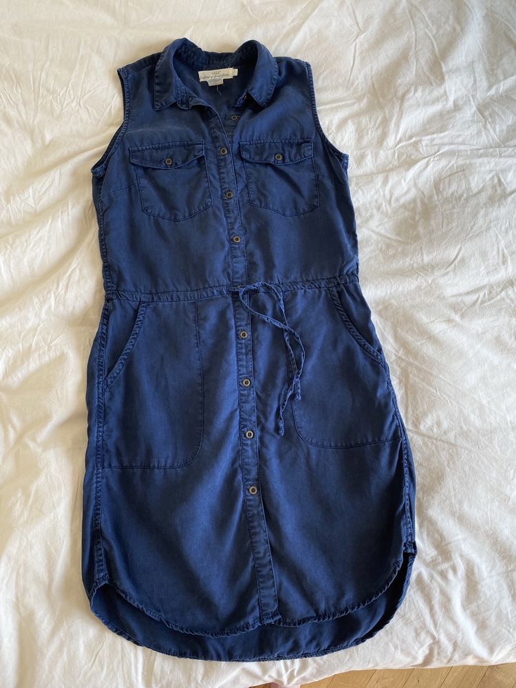 Granatowa sukienka lyocell tencel, sztuczny jedwab 34 XS lato wygodna