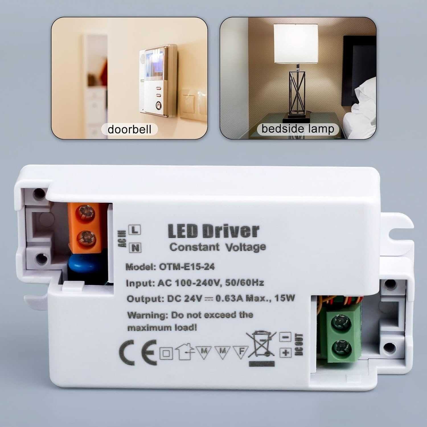 Sterownik LED, uniwersalny regulowany zasilacz AC DC,IP44 24V 0,625A