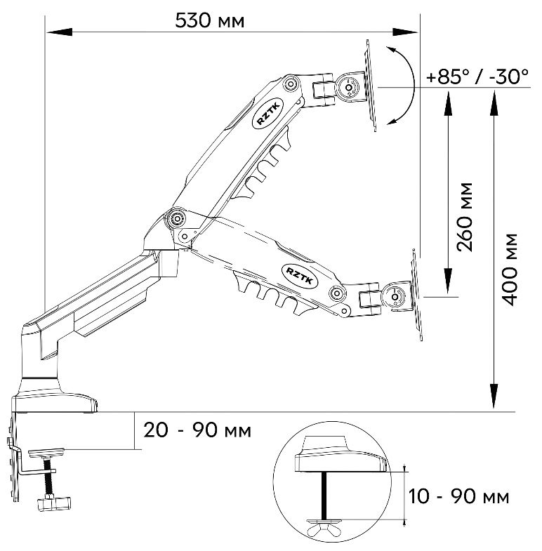 Кранштейн для монитора RZTK NB-F80 Black