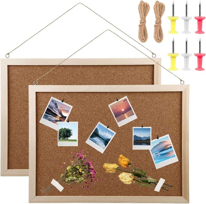 Zestaw 2 korkowych tablic memo 30x40 cm z ramą drewnianą