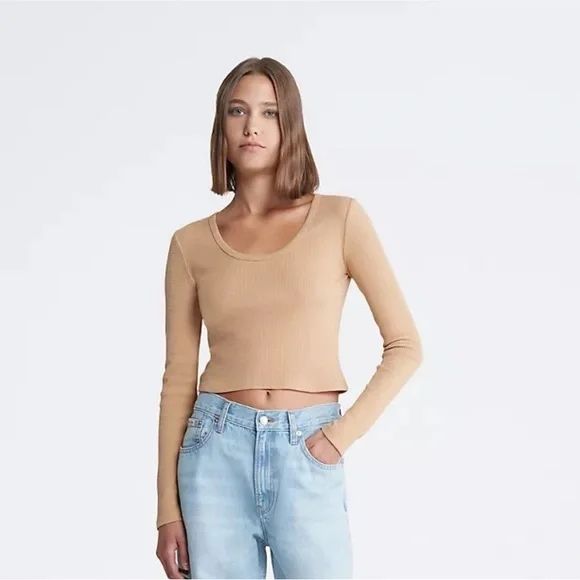 Укороченный лонгслив/джемпер с круглым вырезом Calvin Klein США
