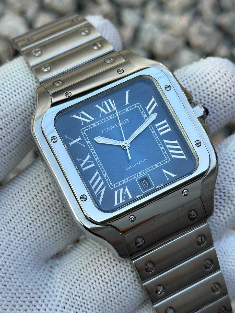 Швейцарские часы Cartier Santos Silver-Blue