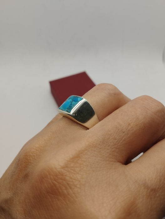 Srebrny sygnet z turkusem, próba 925, rozmiar 18