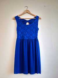 Niebieska sukienka letnia z koronką