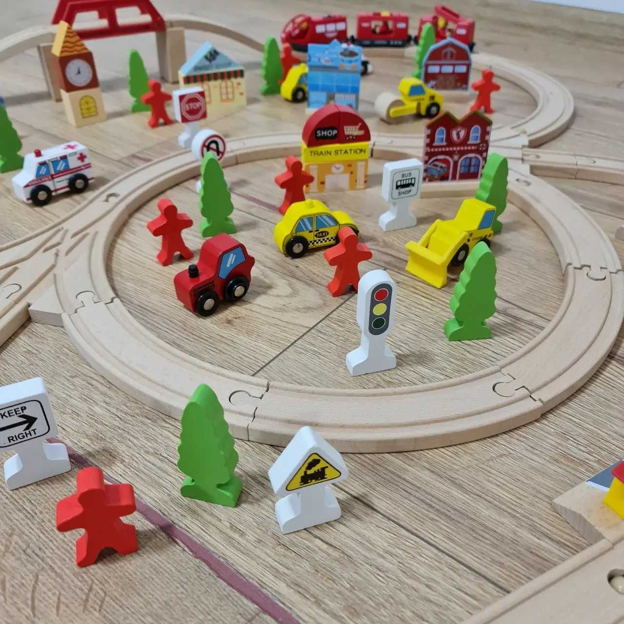 Дерев'яна залізна дорога 100 ел. Рейкі сумісні з Ikea, Brio, Playtive
