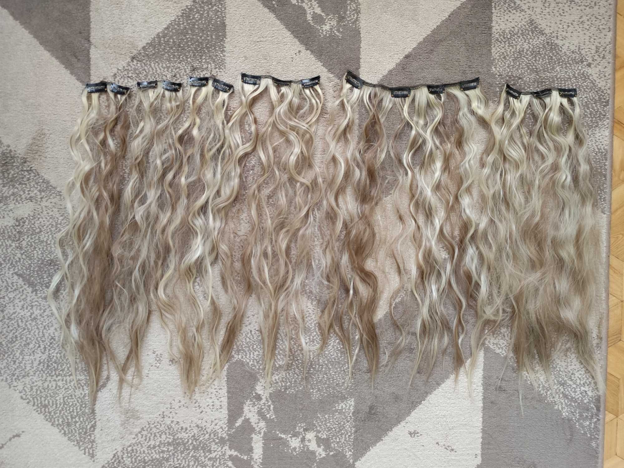 Włosy syntetyczne taśmy 150 g zestaw pasemka blond brąz falowane